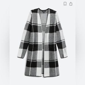 Stitch Fix Fortune + Ivy Sawyer Cardigan Coatigan Black White Plaid Stripe